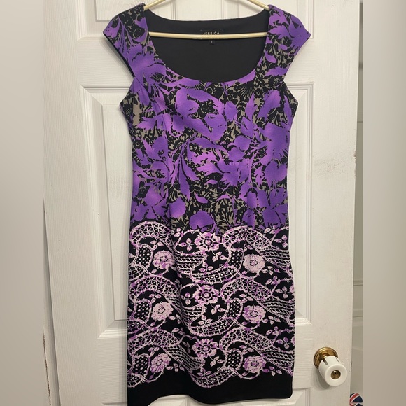 Purple and black paisley/ floral/ lace printed Dress - Picture 1 of 7